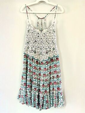 Sea Gypsies Crochet Lace Floral Mini Dress Womens Small Boho Festival Sundress
